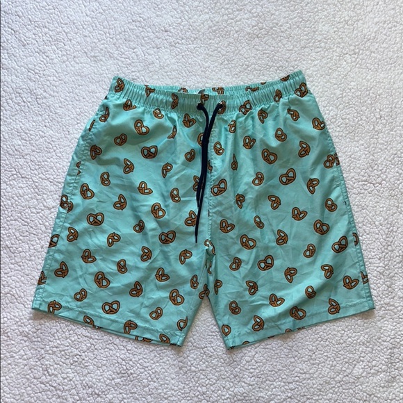 Aqua Pretzel Pattern Men's Swim Trunks - Picture 1 of 11